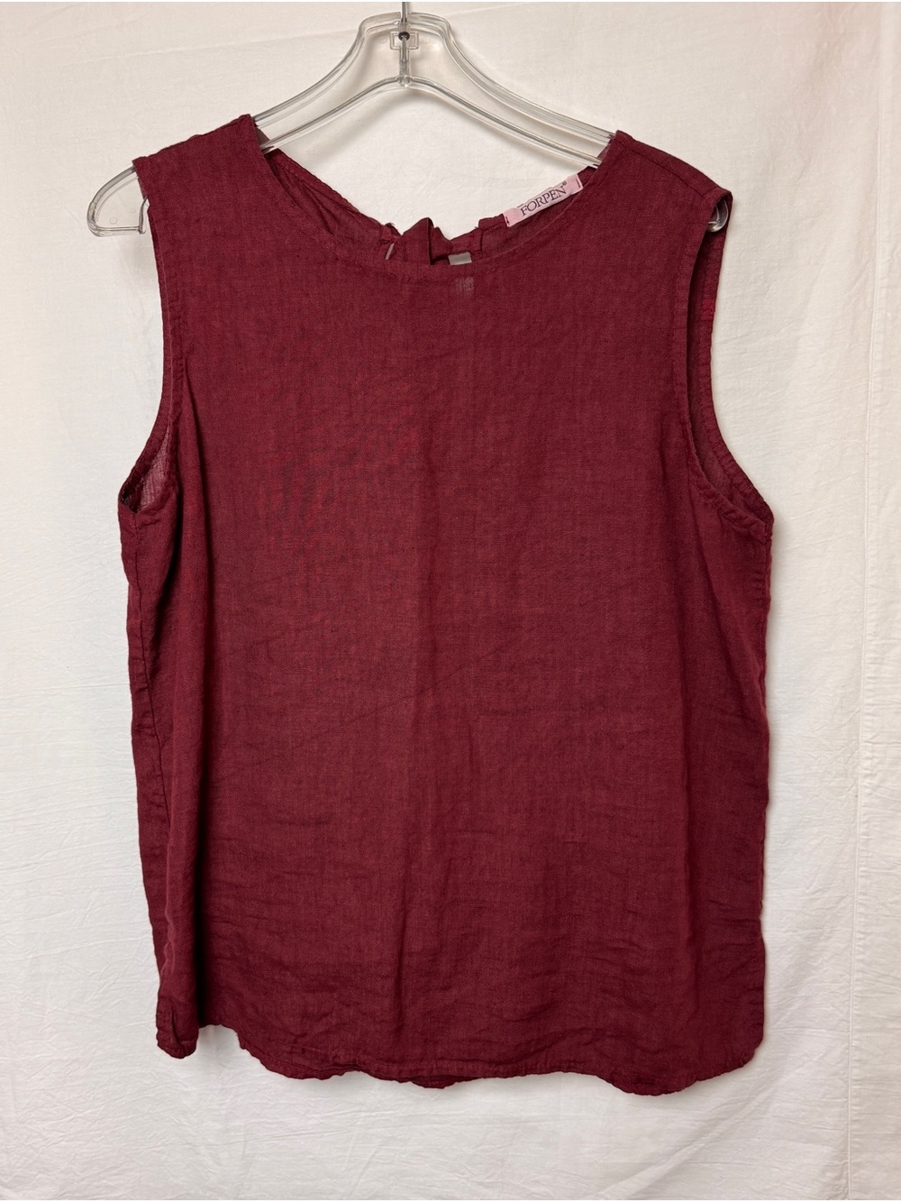 Forpen Made in Italy 100% Linen Burgundy Sleeveless Tie Neck Top Size M